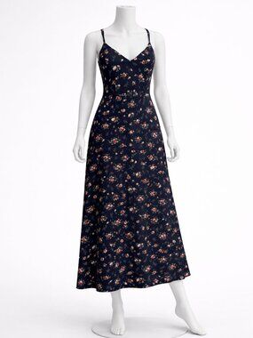Nine Britton Navy Floral Midi Dress | Size Medium | Spaghetti Strap Slip Dress